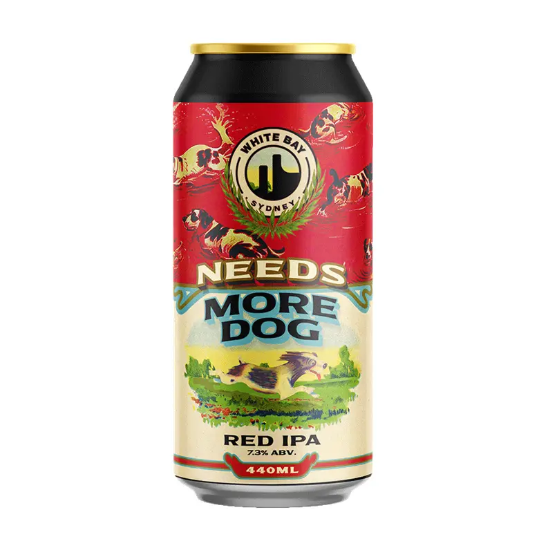 Can of Needs More Dog Red IPA by White Bay Beer Co