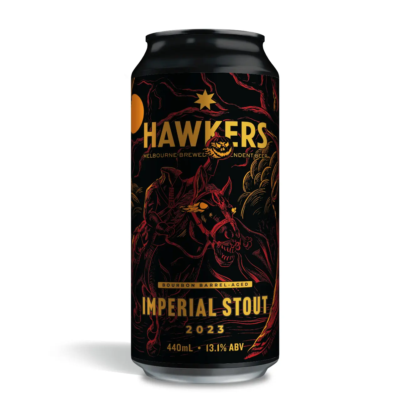 Can of Bourbon Barrel-Aged Imperial Stout (2023) by Hawkers Beer