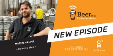 Beer is a Conversation banner with a photo of Mazen Hajjar, co-founder of Hawkers Beer