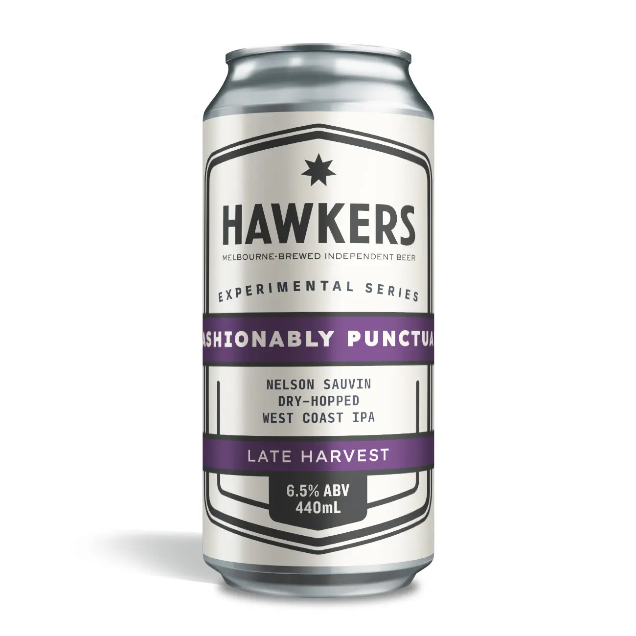 Can of Fashionably Punctual Late Harvest by Hawkers Beer