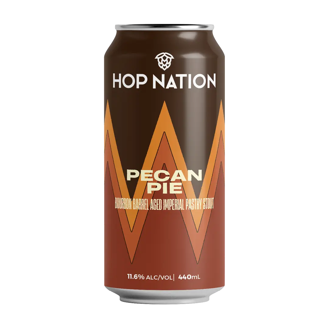 Can of Pecan Pie, a Bourbon Barrel Aged Imperial Pastry Stout by Hop Nation Brewing Co