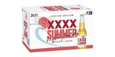Carton of XXXX Raspberry Lemonade Lager bottles